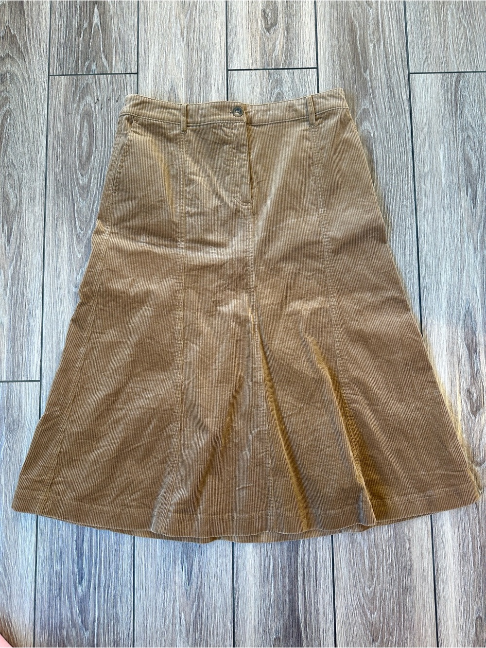 Boden Tan Loght Brown Corduroy A-Line Midi Joy Skirt size 12 Excellent